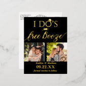 I's's & Free Boozeウェディングモダン日付を保存 箔招待状ポストカード (正面/裏面)
