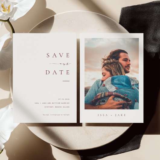 ISSA Bugundy Elegant Save the Date Photo Invite 招待状