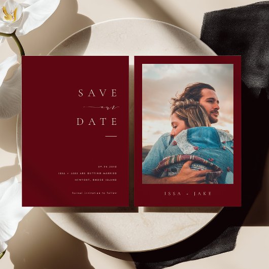 ISSA Bugundy Elegant Save the Date Photo Invite 招待状