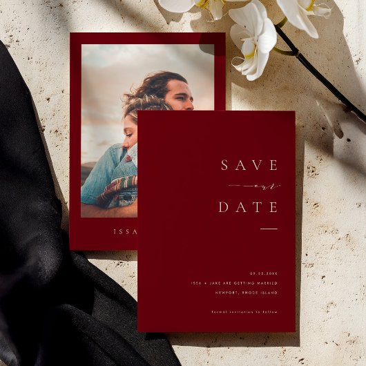 ISSA Bugundy Elegant Save the Date Photo Invite 招待状