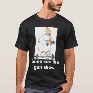 ist2_392932_exercise_manは、見ます銃の展示会を来ます tシャツ