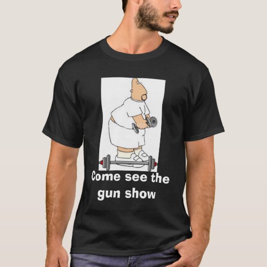 ist2_392932_exercise_manは、見ます銃の展示会を来ます tシャツ (正面)