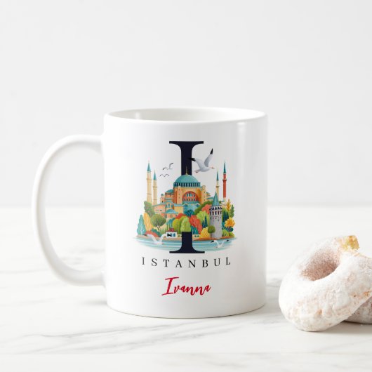 Istanbul Monogram Letter I Personalized Gift コーヒーマグカップ (ドーナツ)