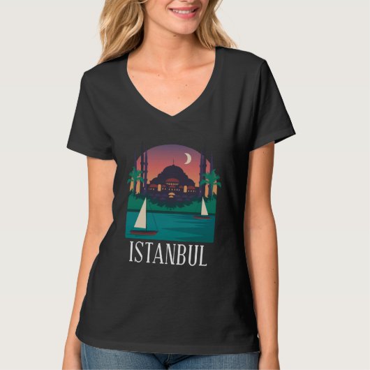 Istanbul Turkey City Skyline Silhouette Outline Sk Tシャツ (正面)