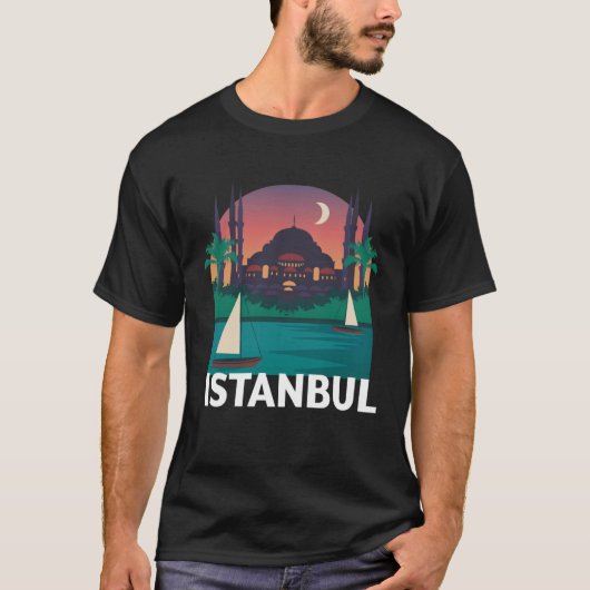 Istanbul Turkey City Skyline Silhouette Outline Sk Tシャツ (正面)