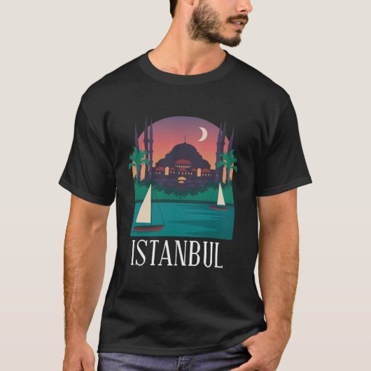 Istanbul Turkey City Skyline Silhouette Outline Sk Tシャツ (正面)