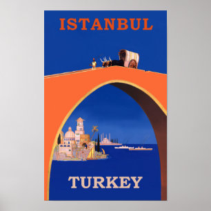 Istanbul, Turkey retro travel poster ポスター