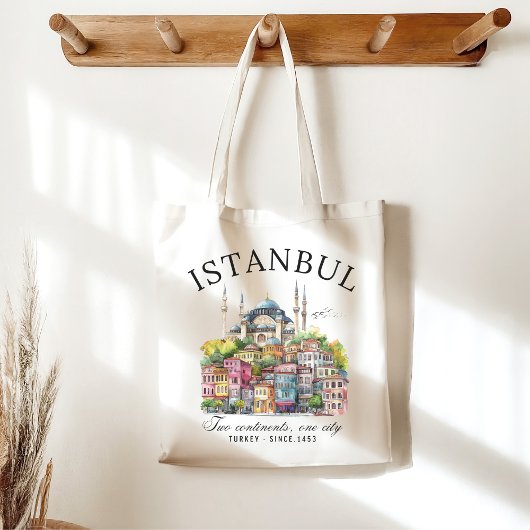 Istanbul Turkey Watercolor art city landscape トートバッグ