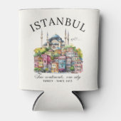 Istanbul Turkey Watercolor art city View 缶クーラー (正面)