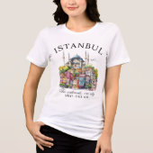 Istanbul Turkey Watercolor Skyline city トライブレンドＴシャツ (正面)