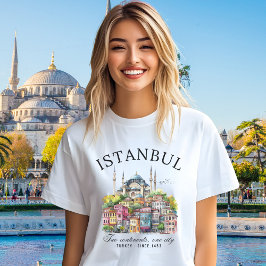Istanbul Turkey Watercolor Skyline city トライブレンドＴシャツ