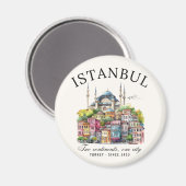 Istanbul Turkey Watercolor Skyline city マグネット (正面/裏面)