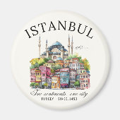Istanbul Turkey Watercolor Skyline city マグネット (正面)