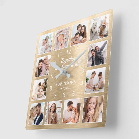 ITを組み合わせ、引用文ファミリの写真金ゴールドSQ スクエア壁時計 (傾斜)