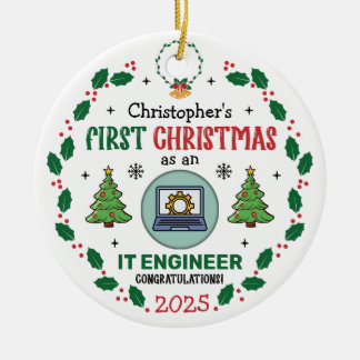 ITエンジニアの初めてのクリスマス パーソナライズされた セラミックオーナメント