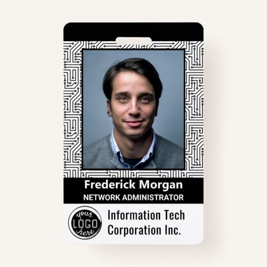 ITコンピカスタムュータ従業員フォトバーコードロゴ バッジ (正面)