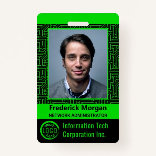 ITコンピュータ従業員カスタムフォトバーコードロゴ バッジ (正面)