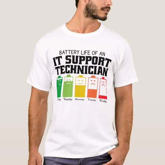 ITサポート技術者のバッテリー寿命 Tシャツ (正面)