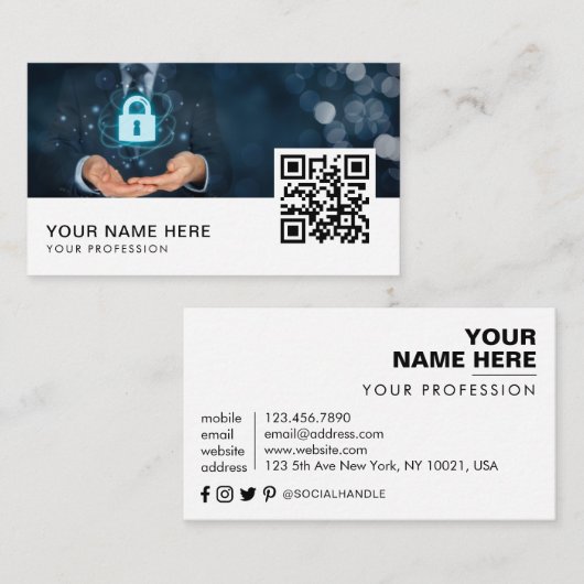 ITセキュリティインターネットセキュリティサイバーセキュリティQRコード 名刺 (正面/裏面)