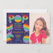 itパーティーポップ・アートのフィジェット誕生日ネイビー写真 招待状 (正面)