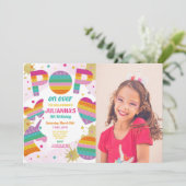 itパーティーポップ・アートのフィデット誕生日ピンク金ゴールド写真 招待状 (スタンド正面)