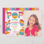 itパーティーポップ・アートのフィデット誕生日ピンク金ゴールド写真 招待状 (正面/裏面)