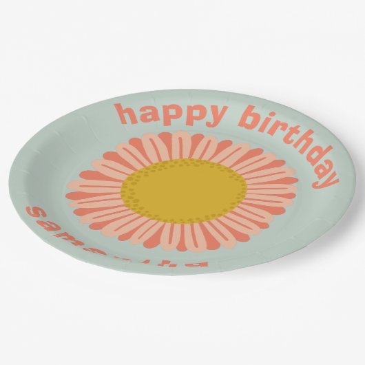 ITピカスタマイズンクデイジーひまわりハッピーバースデー ペーパープレート (アングル)