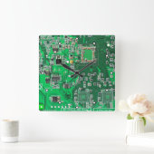 ITプロフェッショナル向けのグリーンPCB回路基板設計 スクエア壁時計 (ホーム)