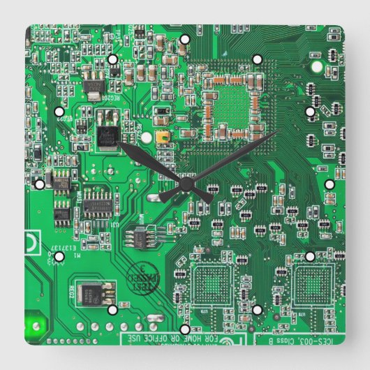 ITプロフェッショナル向けのグリーンPCB回路基板設計 スクエア壁時計 (正面)