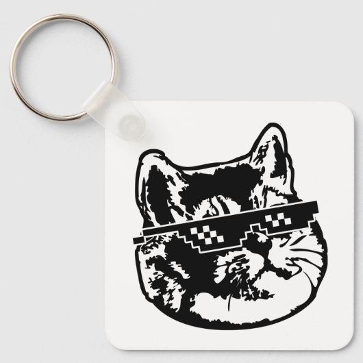 Itメガネ猫ミームを扱う キーホルダー (正面)