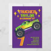 ITモンスタートラックのネオン誕生日パーティーキッズを粉砕 招待状 (正面)