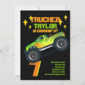 ITモンスタートラックのネオン誕生日パーティーキッズを粉砕 招待状 (正面)