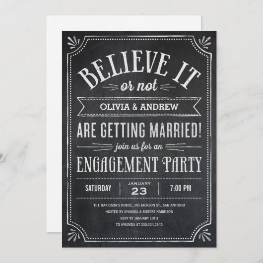 It信じまたはNot婚約パーティ招待状 招待状 (正面/裏面)