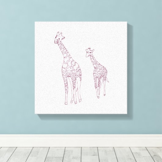 It絵を描母子のキリンの概要スケッチ キャンバスプリント (インサイチュ (ウッドフロア))
