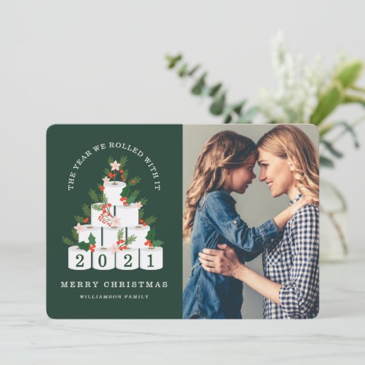 It転がとともにクリスマスの紙ツリー写真 シーズンカード (スタンド正面)