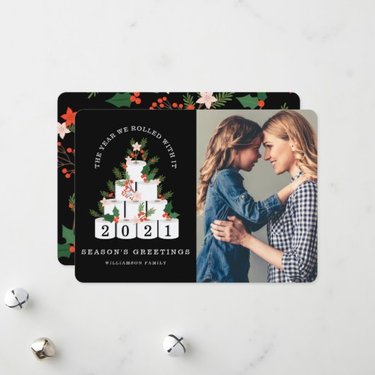 It転がとともにクリスマスの紙ツリー写真 シーズンカード (正面/裏面インサイチュ)