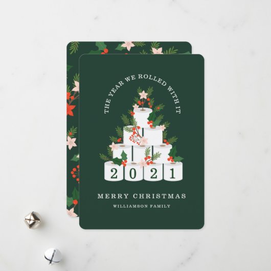It転がクリスマストイレ紙ツリー緑 シーズンカード (正面/裏面インサイチュ)