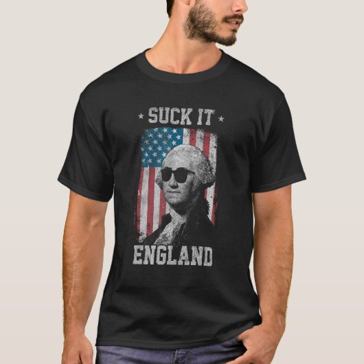 It 吸Englandおもしろい 7月4日George Washingto Tシャツ (正面)