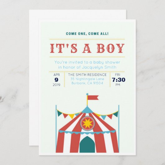 It a Boy Baby Shawer招待状サーカス 招待状 (正面/裏面)