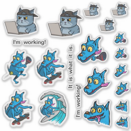 IT Cat and Quircky the blue dog. シール (正面)