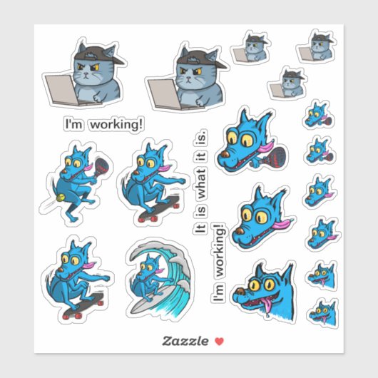 IT Cat and Quircky the blue dog. シール (シート)