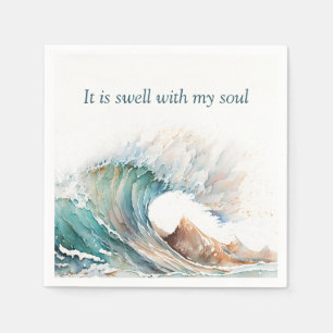 "It Is Swell With My Soul" 水彩波デザイン スタンダードカクテルナプキン