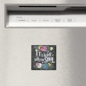 "It is Well" 2"ブラックフローラスクエアマグネット マグネット (インサイチュ (食洗機))