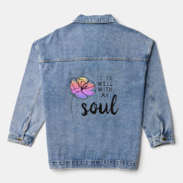 It Is Well With My Soul Pink Floral Faith Quote  デニムジャケット