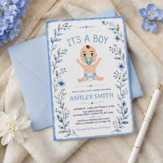 It’s a Blue Baby Boy Baby Shower Invitation 招待状