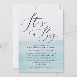 It’s a Boy Baby Shower | Blue Watercolor Script 招待状