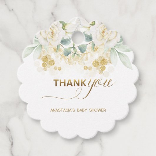 It’s A Boy Baby Shower –Gold Balloon & Greenery フェイバータグ (正面)