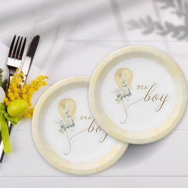 It’s A Boy Baby Shower –Gold Balloon & Greenery ペーパープレート