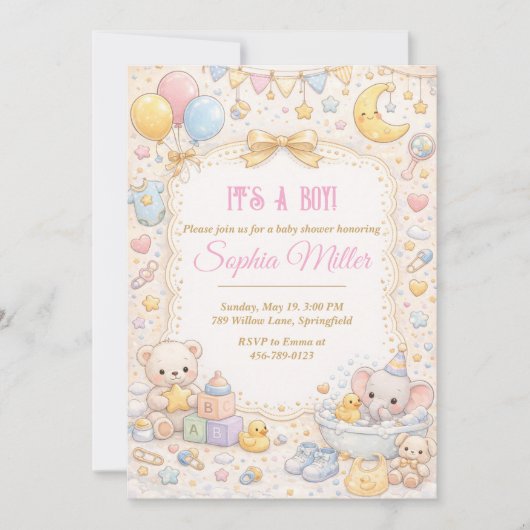 It’s a Boy Baby Shower Invitation 招待状 (正面)