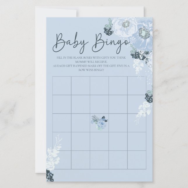 It’s A Boy Blue Floral Baby Shower Bingo Game (正面)